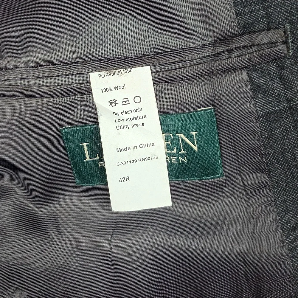 Lauren Ralph Lauren Blazer Mens 42R Grey Windowpane 100% Wool Sport Coat 2-Buttn